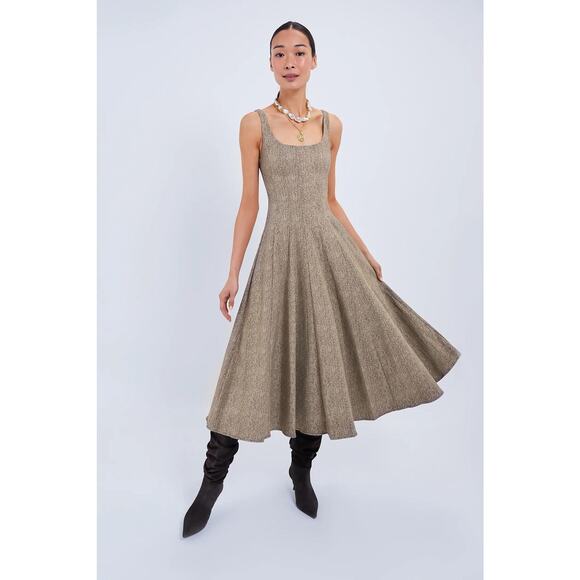 Staud Dresses & Skirts - Staud Mocha Herringbone Wells Midi Dress Brown 8